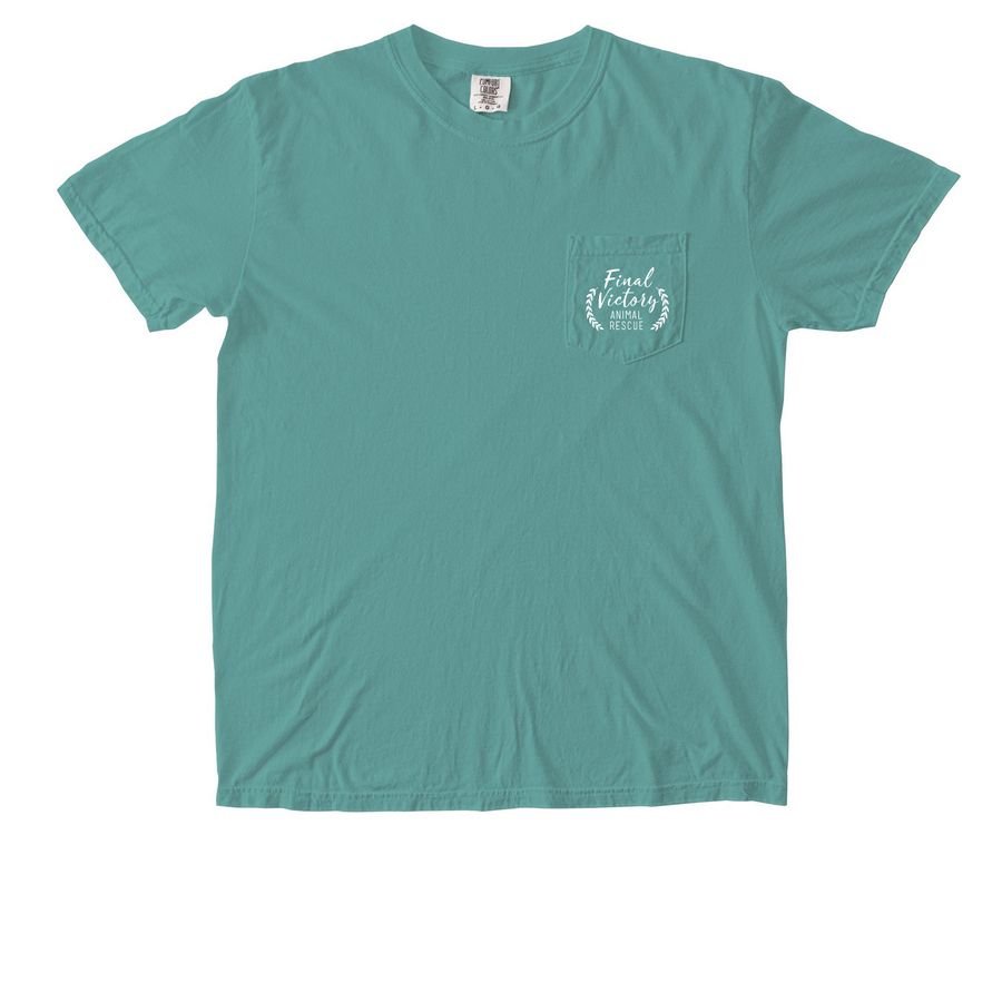 Logo Pocket Tee (front + back), a Seafoam Comfort Colors Pocket Tee