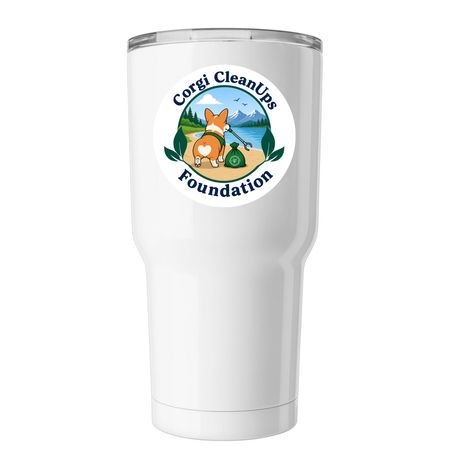 Corgi CleanUps Drinks, a White Insulated Tumbler