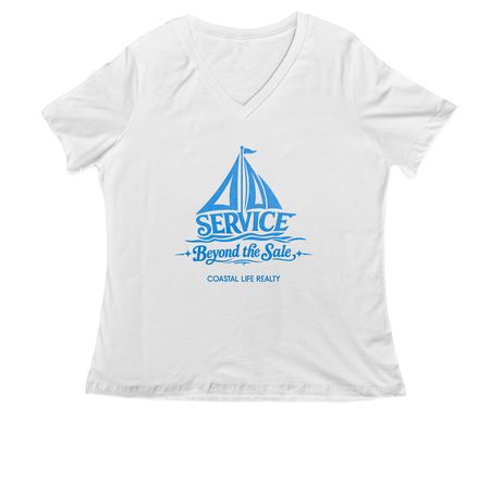 Service Beyond the Sale, a White Women's Relaxed V-Neck Tee