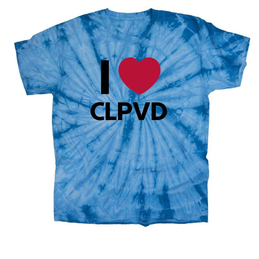 I Heart CLPVD, a Baby Blue Classic Tie Dye Tee