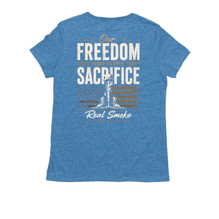 Never Forget, a Azure Blue Allmade Eco Triblend Women?s Tee (back-view)