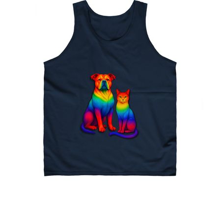 Celebrate Pride - Rainbow Dog & Cat, a Navy Classic Unisex Tank Top