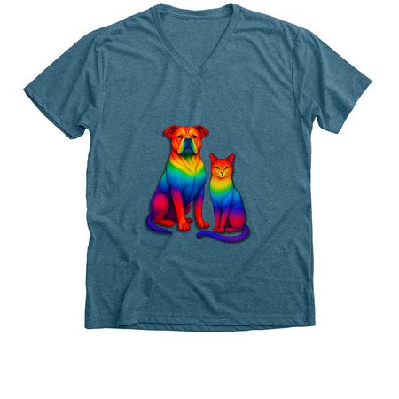 Celebrate Pride - Rainbow Dog & Cat, a Heather Deep Teal Premium V-Neck Tee