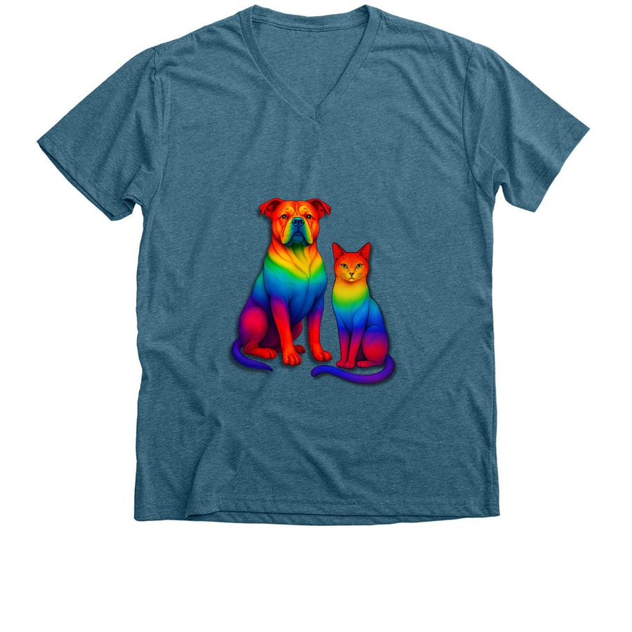 Celebrate Pride - Rainbow Dog & Cat, a Heather Deep Teal Premium V-Neck Tee