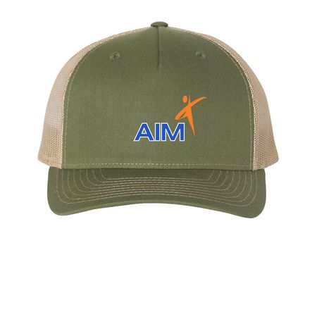 AIM Trucker Hat, a Army Olive Green/ Tan Printed Five-Panel Trucker Cap