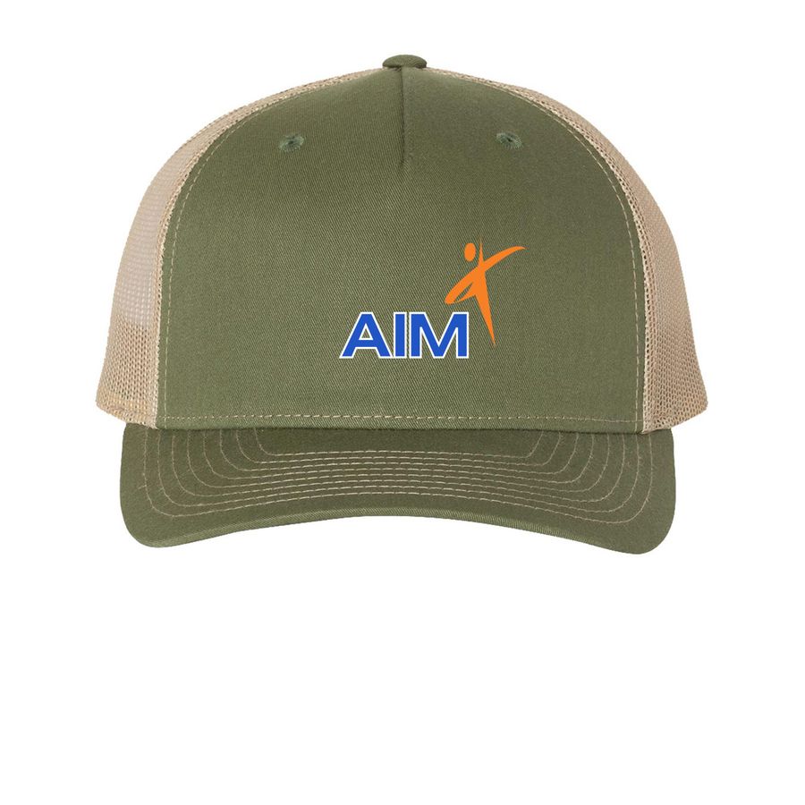 AIM Trucker Hat, a Army Olive Green/ Tan Printed Five-Panel Trucker Cap
