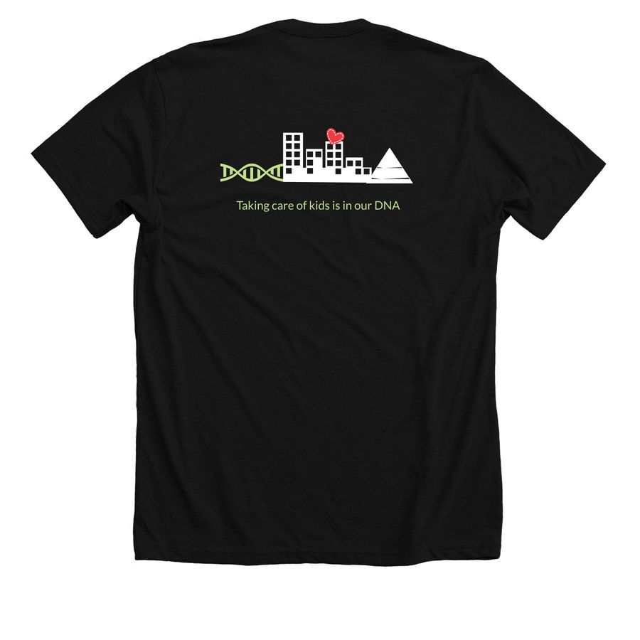 Taking care of kids is in our DNA, a Solid Black Blend Premium Unisex Tee (back-view)