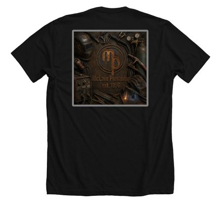 McLain Plumbing-Rustic Welder, a Solid Black Blend Premium Unisex Tee (back-view)
