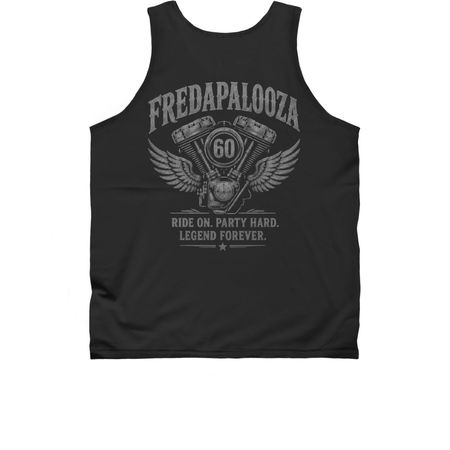 Fredapalooza Celebrating 60 / Ride On., a Black Classic Unisex Tank Top (back-view)