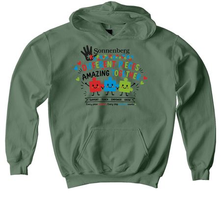 Different Pieces Amazing Together, a Military Green Softstyle Youth Pullover Hoodie