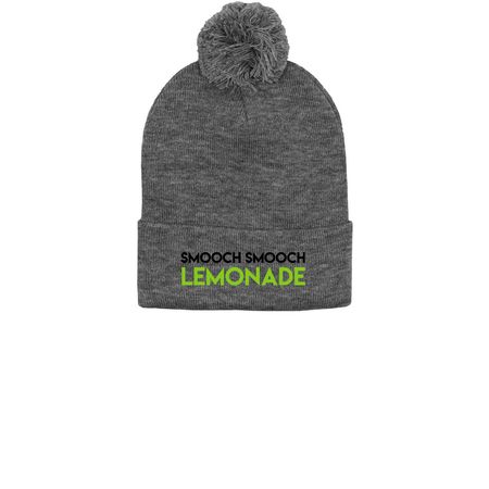 SMOOCH BEANIES, a Dark Heather Grey Printed Pom-Pom Beanie