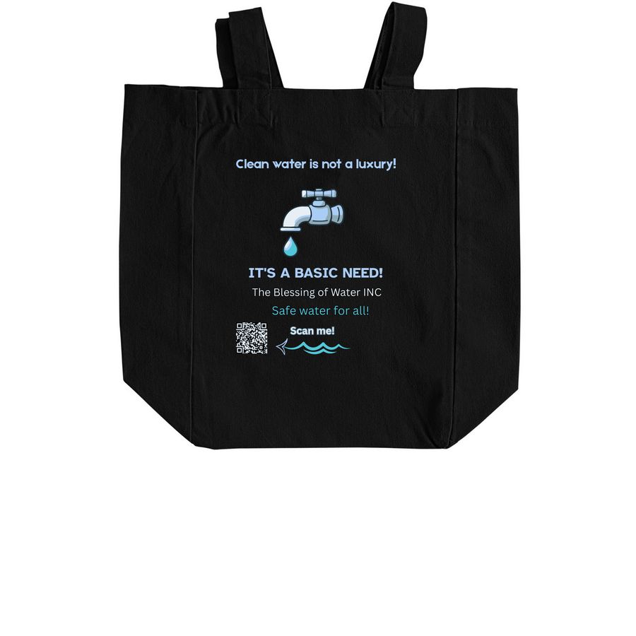 Bags for Kenya, Africa Clean Water Project, a Black Recycled Cotton Tote Bag (back-view)