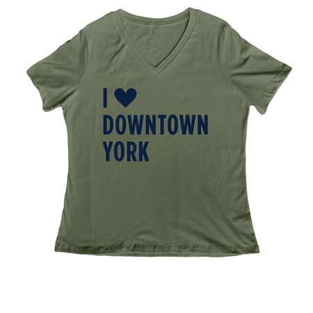 I <3 Downtown York, a Military Green Women's Relaxed V-Neck Tee