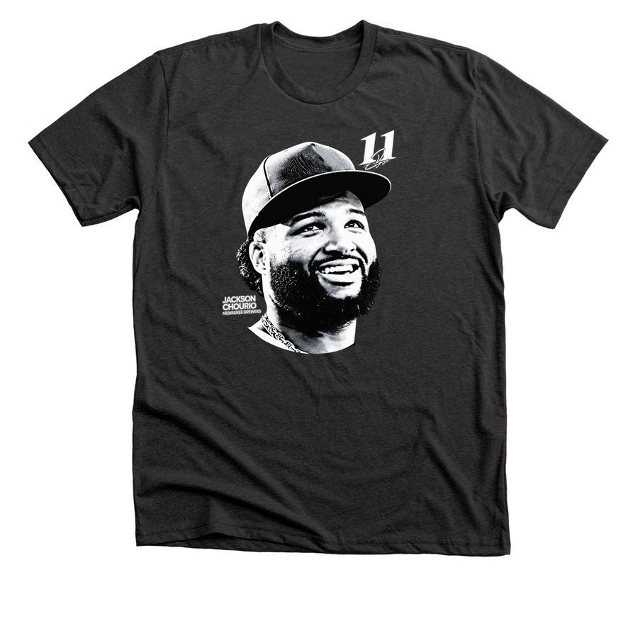 Jackson Chourio 11 Milwaukee Baseball T-Shirt, a Dark Grey Heather Premium Unisex Tee