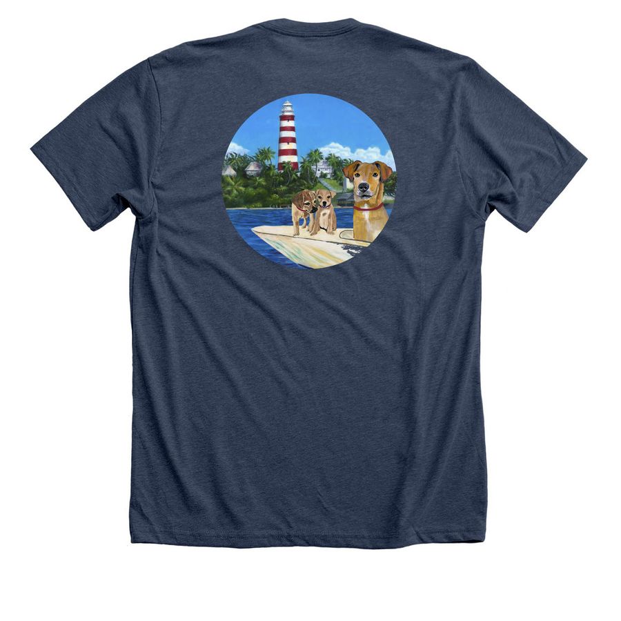 Wonderful Abaco&nbsp;, a Heather Navy Premium Unisex Tee (back-view)