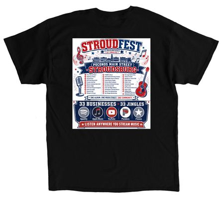 POCONOS MAIN ST STROUDFEST, a Black Classic Unisex Tee (back-view)