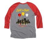 The James Warriors, a Red and Premium Heather 3/4 Sleeve Baseball Tee (back-view)