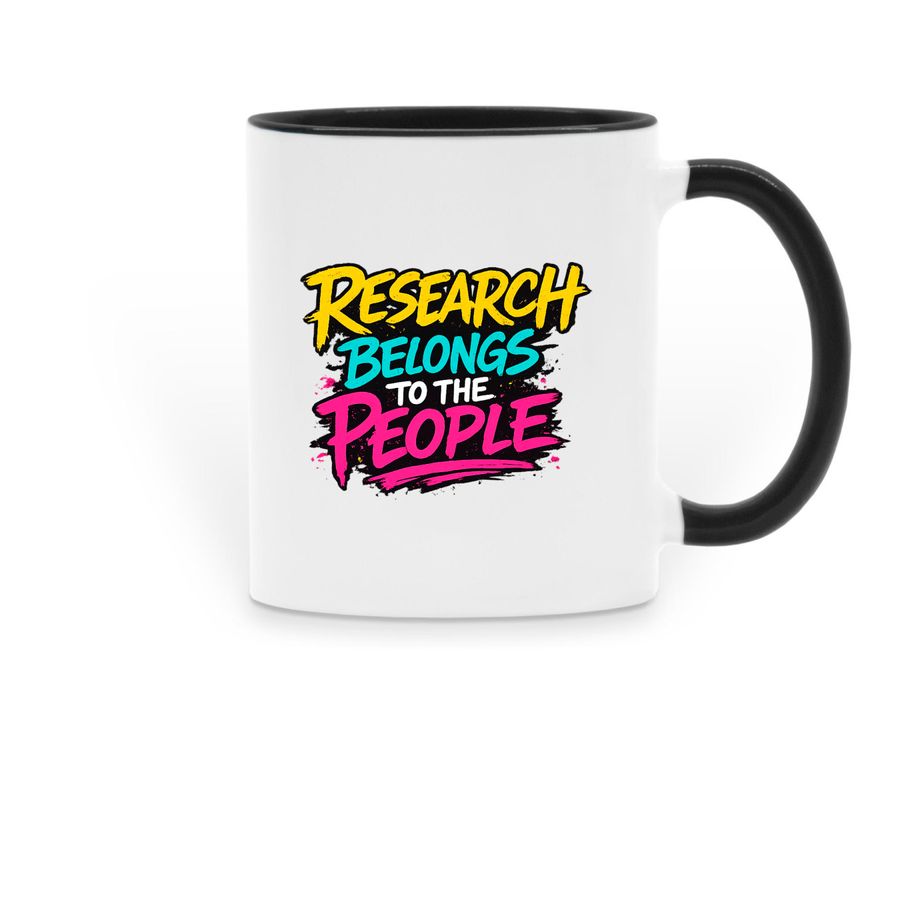 Research Belongs To The People Mug, a Black Two-Tone Ceramic Mug