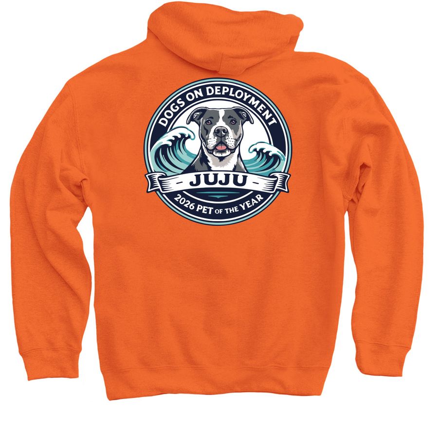 Juju, DoD 2026 Mascot, a Orange Pullover Hoodie