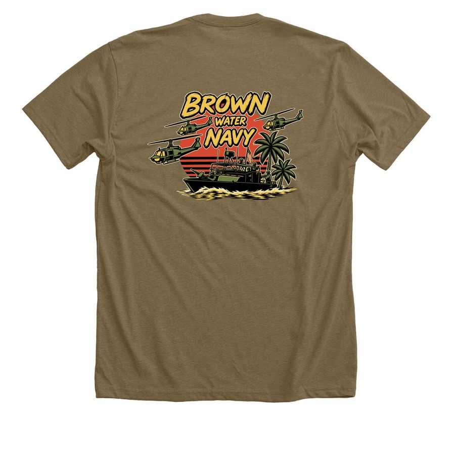 Brown Water Navy (Colors), a Heather Olive Premium Unisex Tee (back-view)