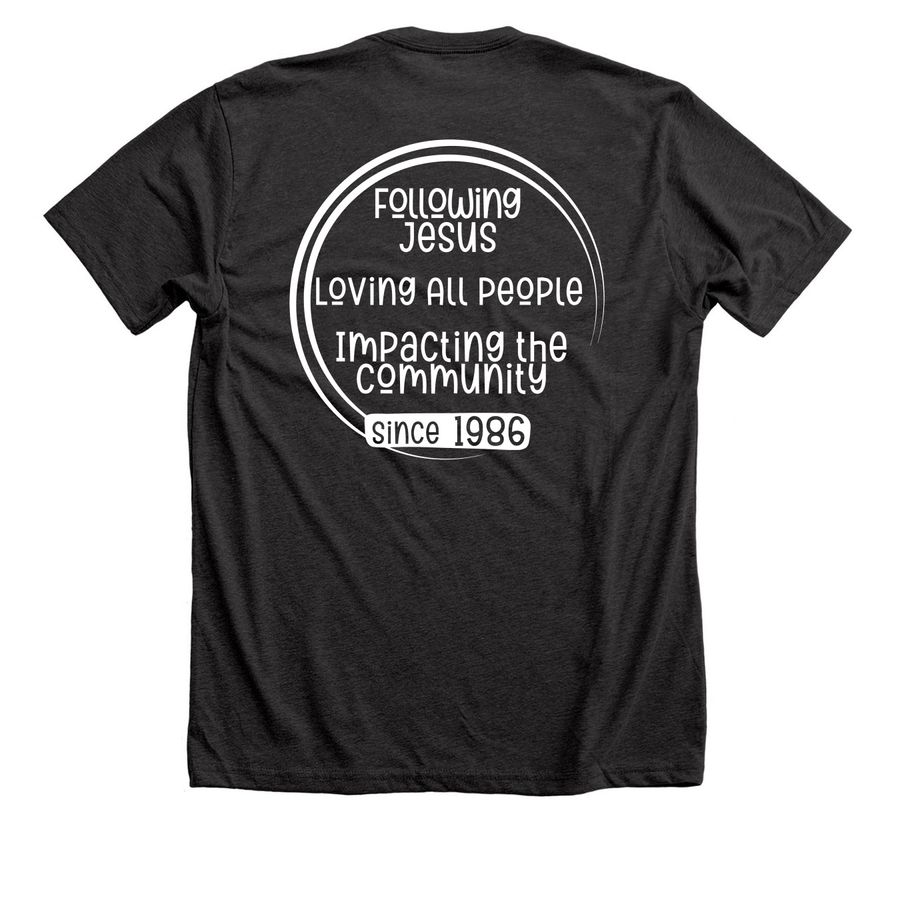 WUMC 40th Anniversary Celebration, a Dark Grey Heather Premium Unisex Tee (back-view)