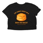 Radio 1190 Biscuit - Flatiron Two Tone, a Black Women?s Flowy Cropped Tee (back-view)