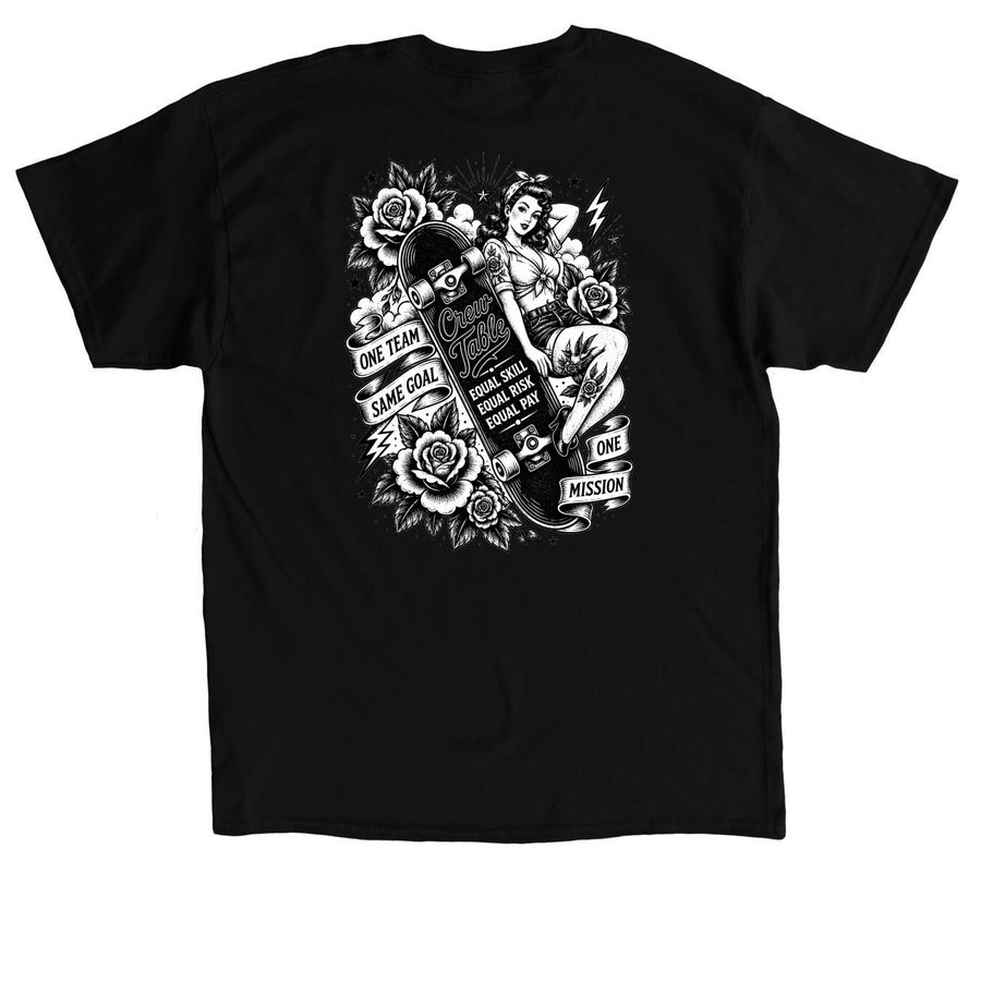 Equal Skill, Equal Risk, Equal Pay, a Black Classic Unisex Tee (back-view)