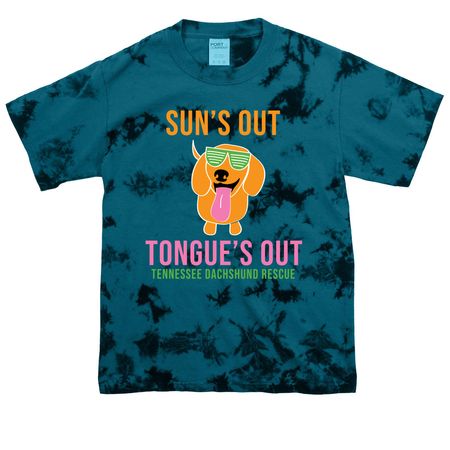 Sun?s Out Tongue's Out, a Black/ Teal Youth Crystal Tie Dye Tee