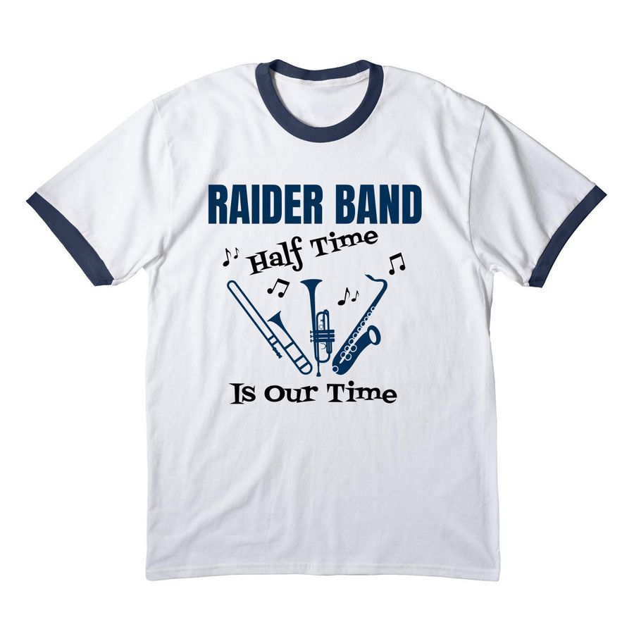 Raider Band Half Time, a White/ Navy Cotton Ringer Tee