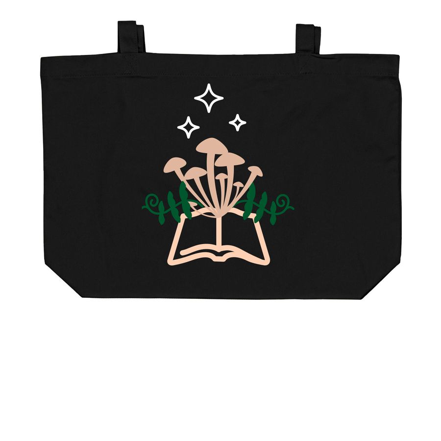 Off to find Fa?rie, a Black Large Organic Cotton Tote Bag (back-view)