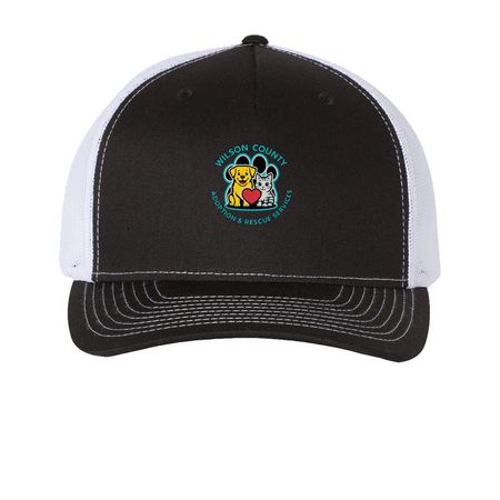 Hats, a Black/ White Printed Five-Panel Trucker Cap