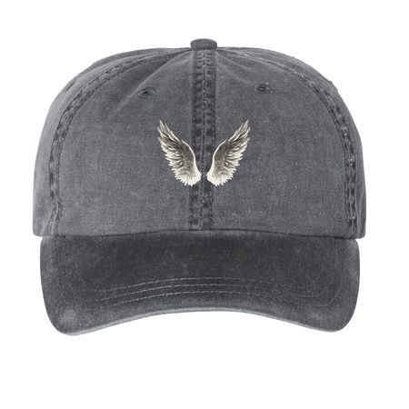 Angel wings Hats, a Black Printed Pigment Dye Baseball Cap