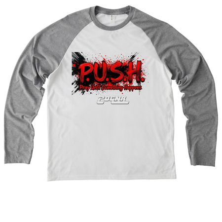 P.U.S.H., a Aluminum Grey/ Bright White Allmade Eco Triblend Colorblock Raglan Long Sleeve Tee