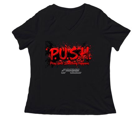P.U.S.H., a Black Women's Relaxed V-Neck Tee