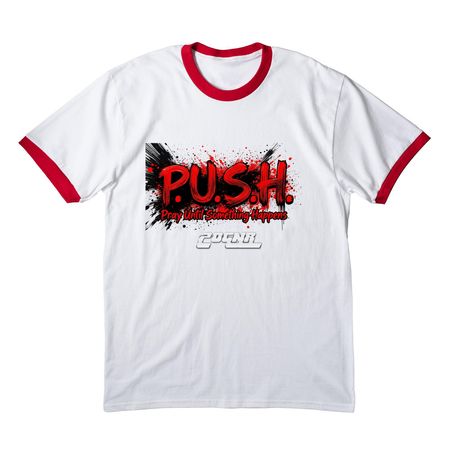 P.U.S.H., a White/ Red Cotton Ringer Tee
