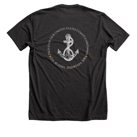 Proud of Our Coastguardsman Papa 208, a Dark Grey Heather Premium Unisex Tee (back-view)