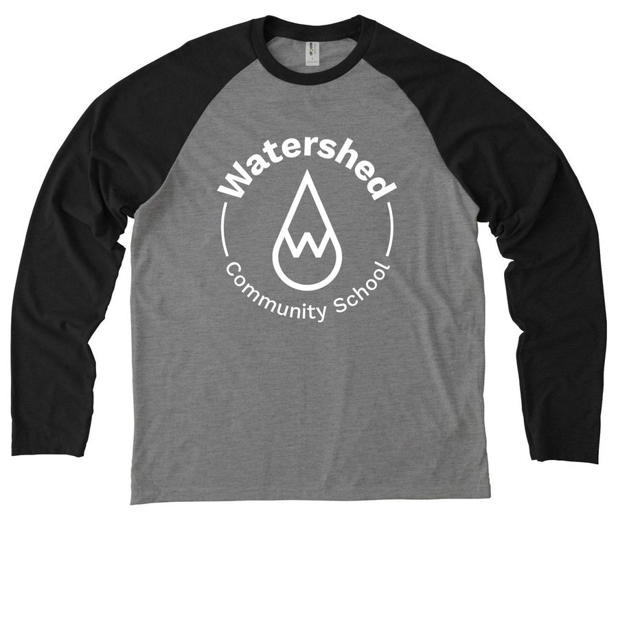 Watershed Seal, White Eco-Friendly, a Deep Black/ Aluminum Grey Allmade Eco Triblend Colorblock Raglan Long Sleeve Tee