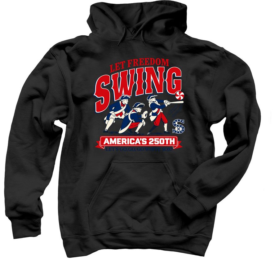 Let Freedom Swing America's 250th Let's Go Go, a Black Pullover Hoodie