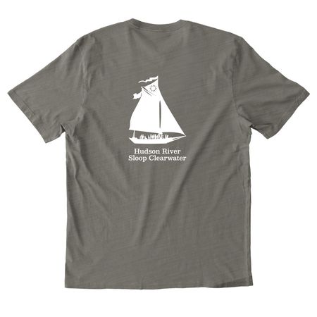 Estuary Rising, a Driftwood Grey Allmade Organic Cotton Mineral Dye Tee (back-view)