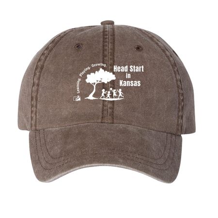Learning. Playing. Growing., a Brown Printed Pigment Dye Baseball Cap