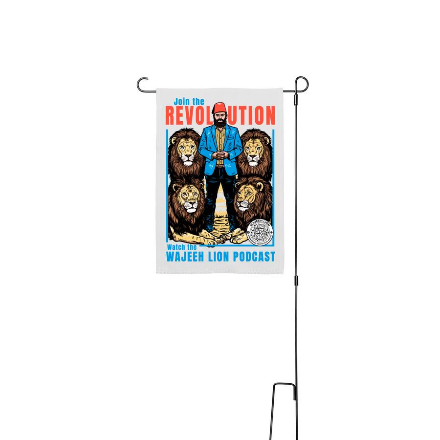 The Wajeeh Lion Podcast - yard flags, a White 12" x 18" Yard Flag with Stake