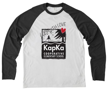 Lead With Love, a Space Black/ Bright White Allmade Eco Triblend Colorblock Raglan Long Sleeve Tee