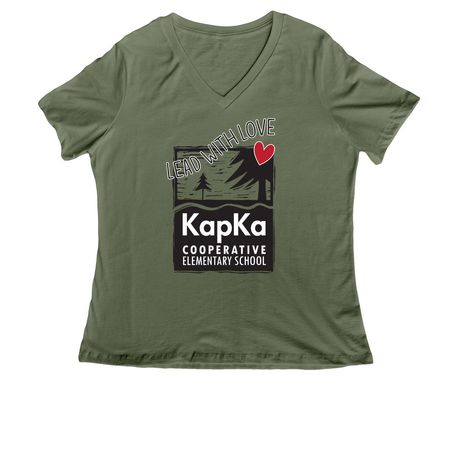 Lead With Love, a Military Green Women's Relaxed V-Neck Tee