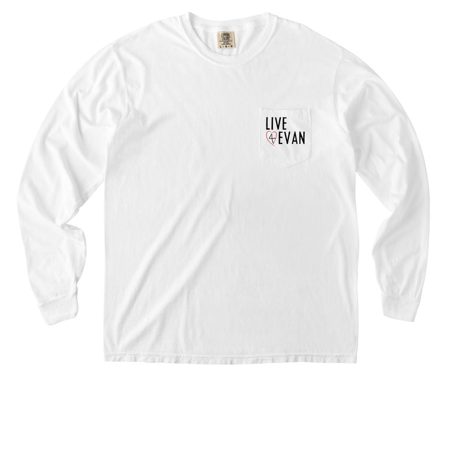Live4Evan Heart Warrior Shirts, a White Comfort Colors Long Sleeve Pocket Tee