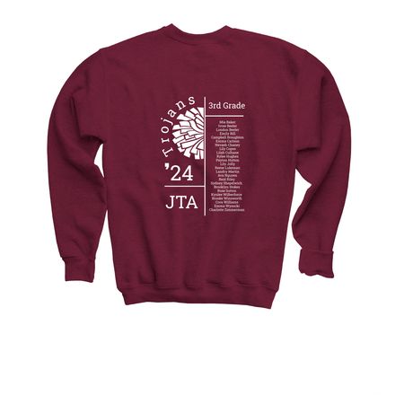 Jenks 3rd Grade Cheer 2024, a Maroon Youth Crewneck Sweatshirt (back-view)